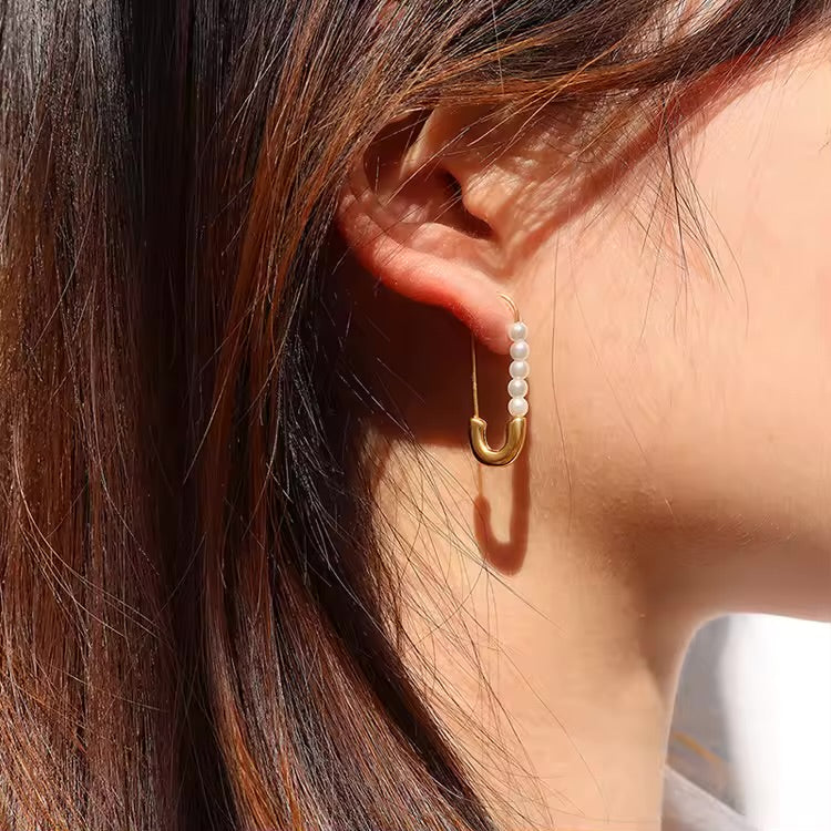 Pearl Clothespin Hoop Earrings